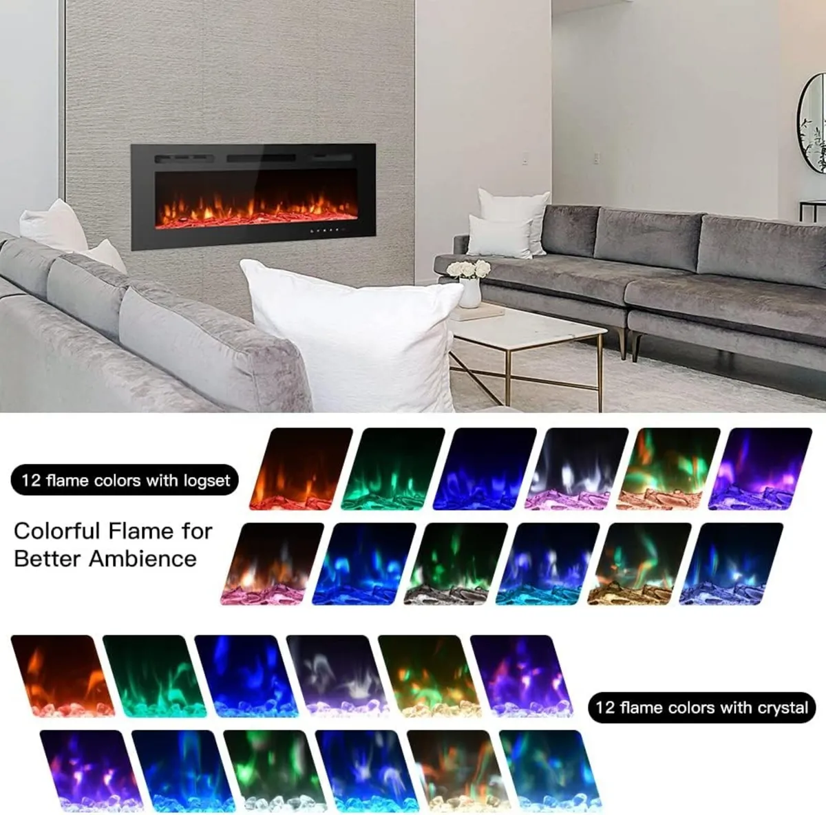 Ultra-Thin Electric Fireplace Low Noise - Image 2