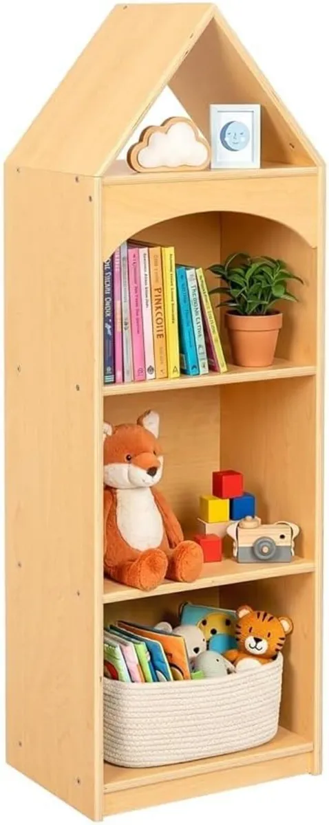 4-Tier Kids Bookshelf Toy Storage with House Shape - Image 1