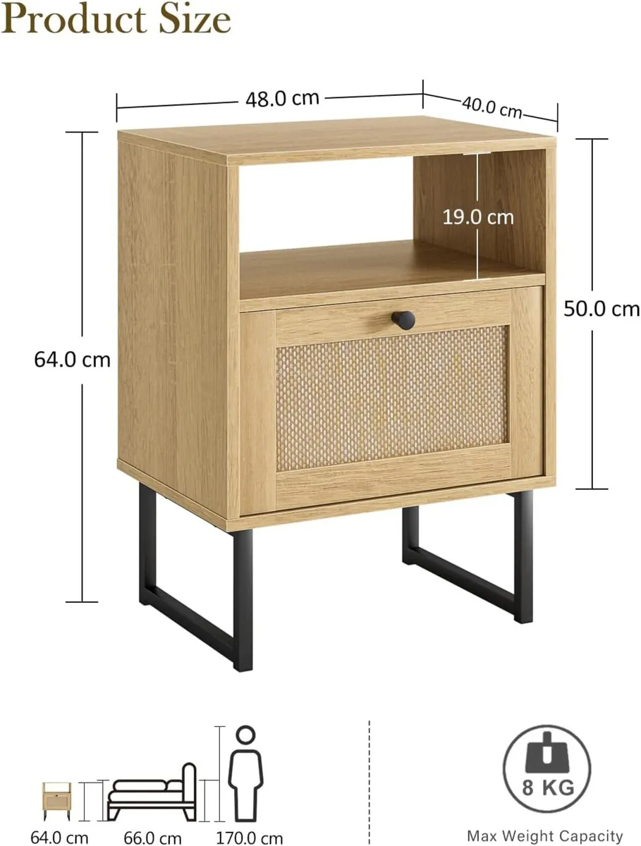 Boho Bedside Table Night Stand Rattan Wood - Image 2