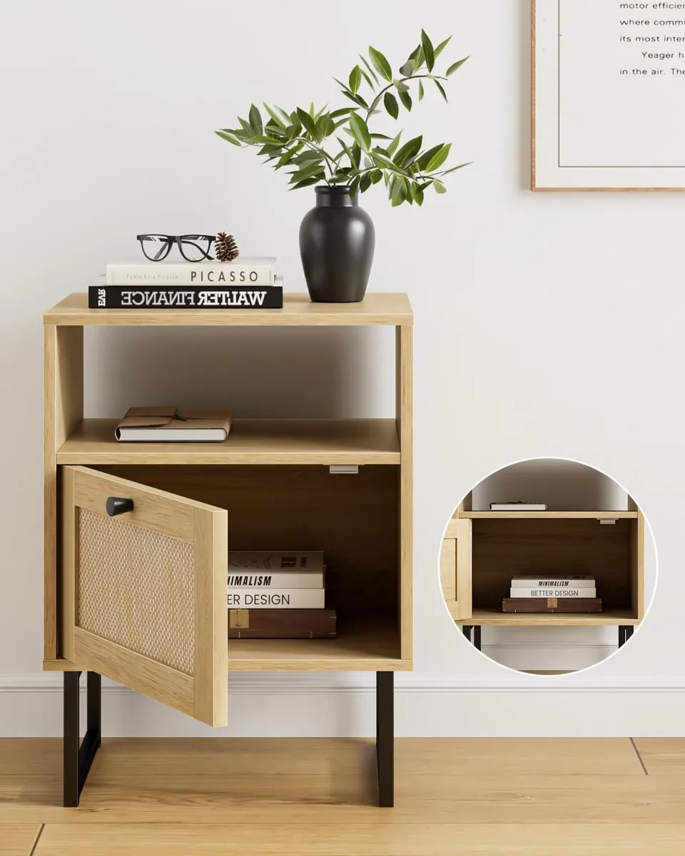 Boho Bedside Table Night Stand Rattan Wood - Image 3
