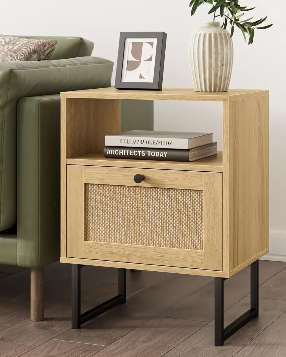 Boho Bedside Table Night Stand Rattan Wood - Image 4