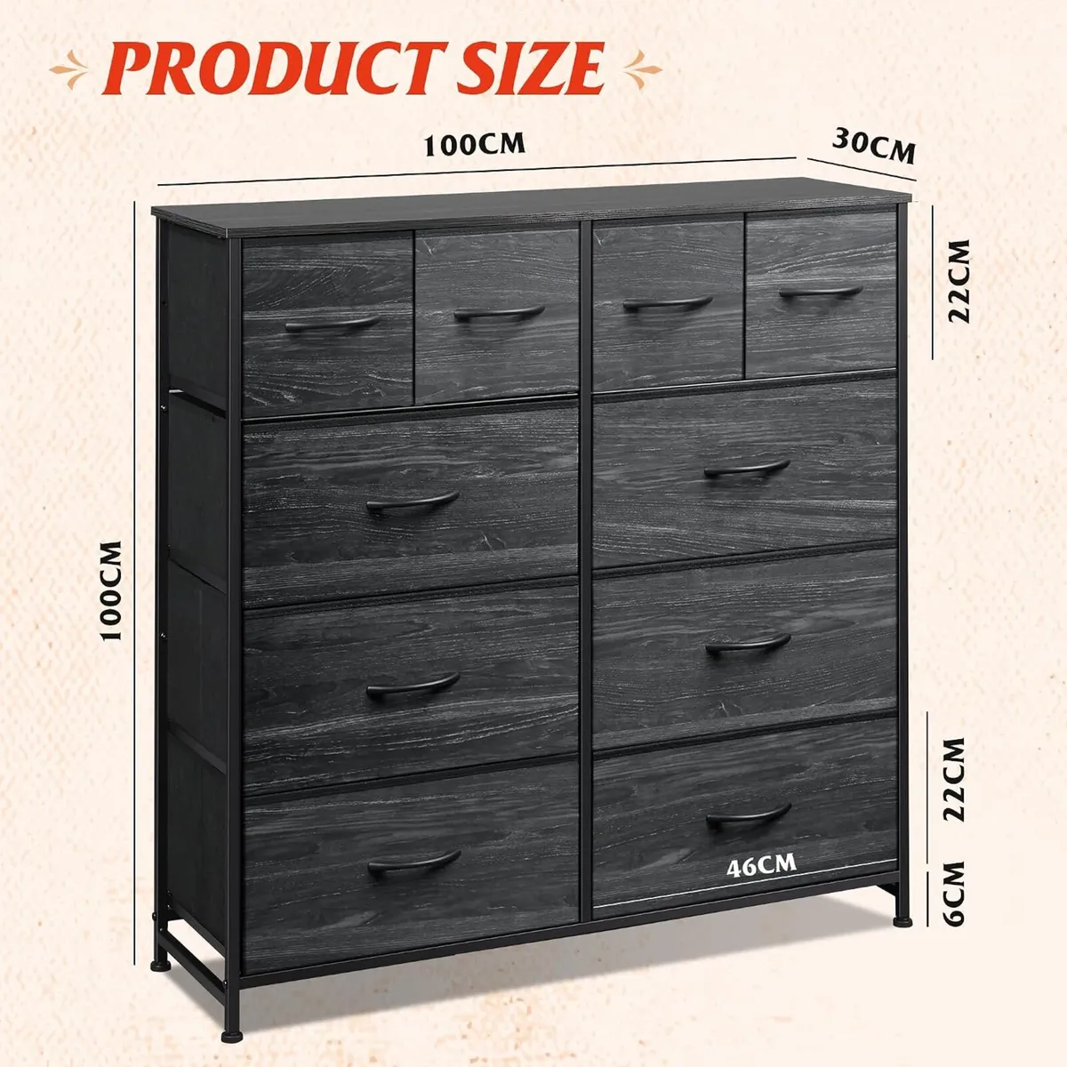 Tall Chest of Drawers 10 Large Fabric Dresser - Image 3