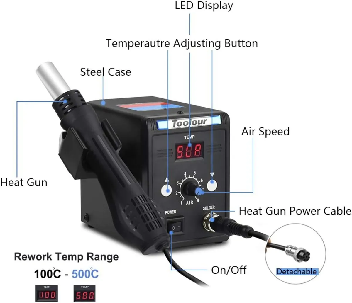 Hot Air Smd Rework Station 100-500°C Heat Gun - Image 2