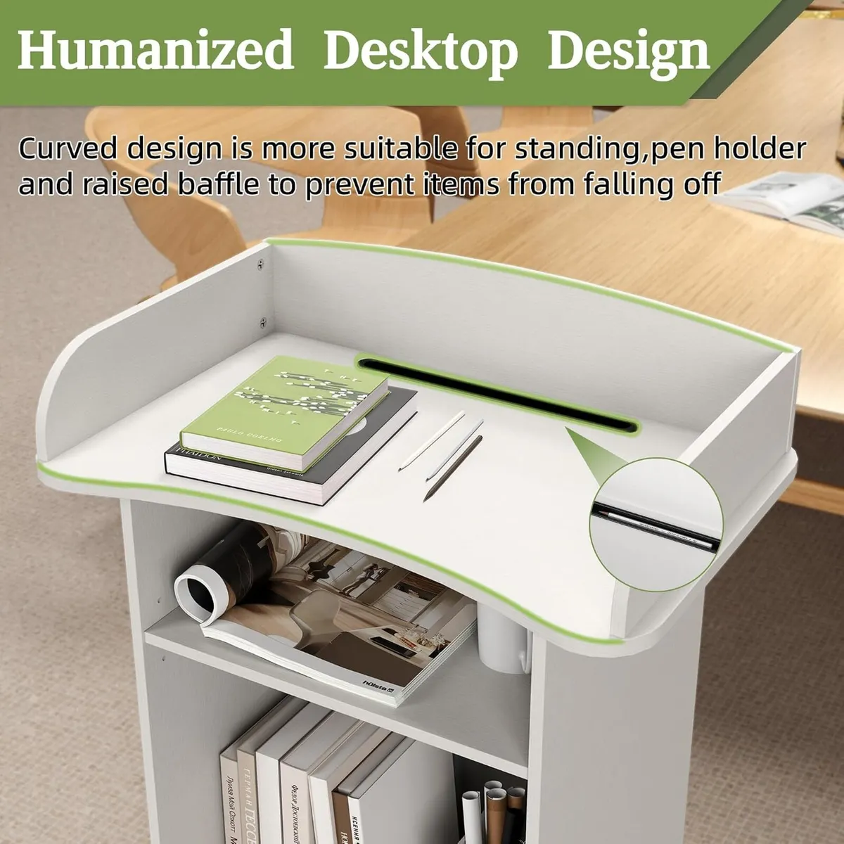 Mobile Podium Lectern with Storage Cabinet - Image 4