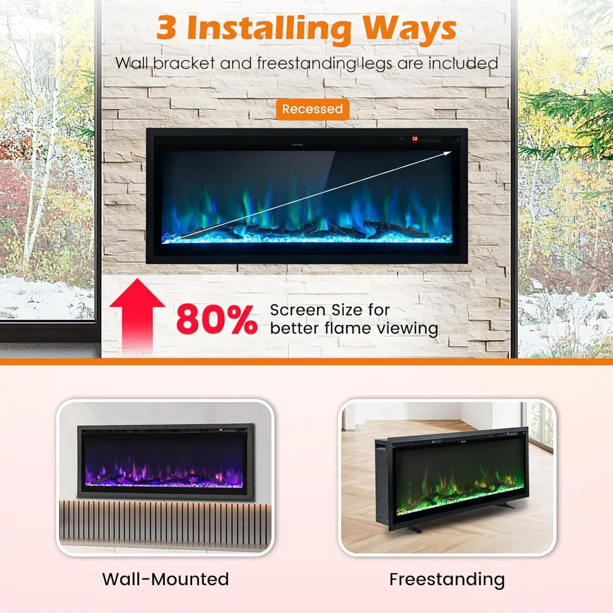 42” 106CM Electric Fireplace Freestanding Wall - Image 4
