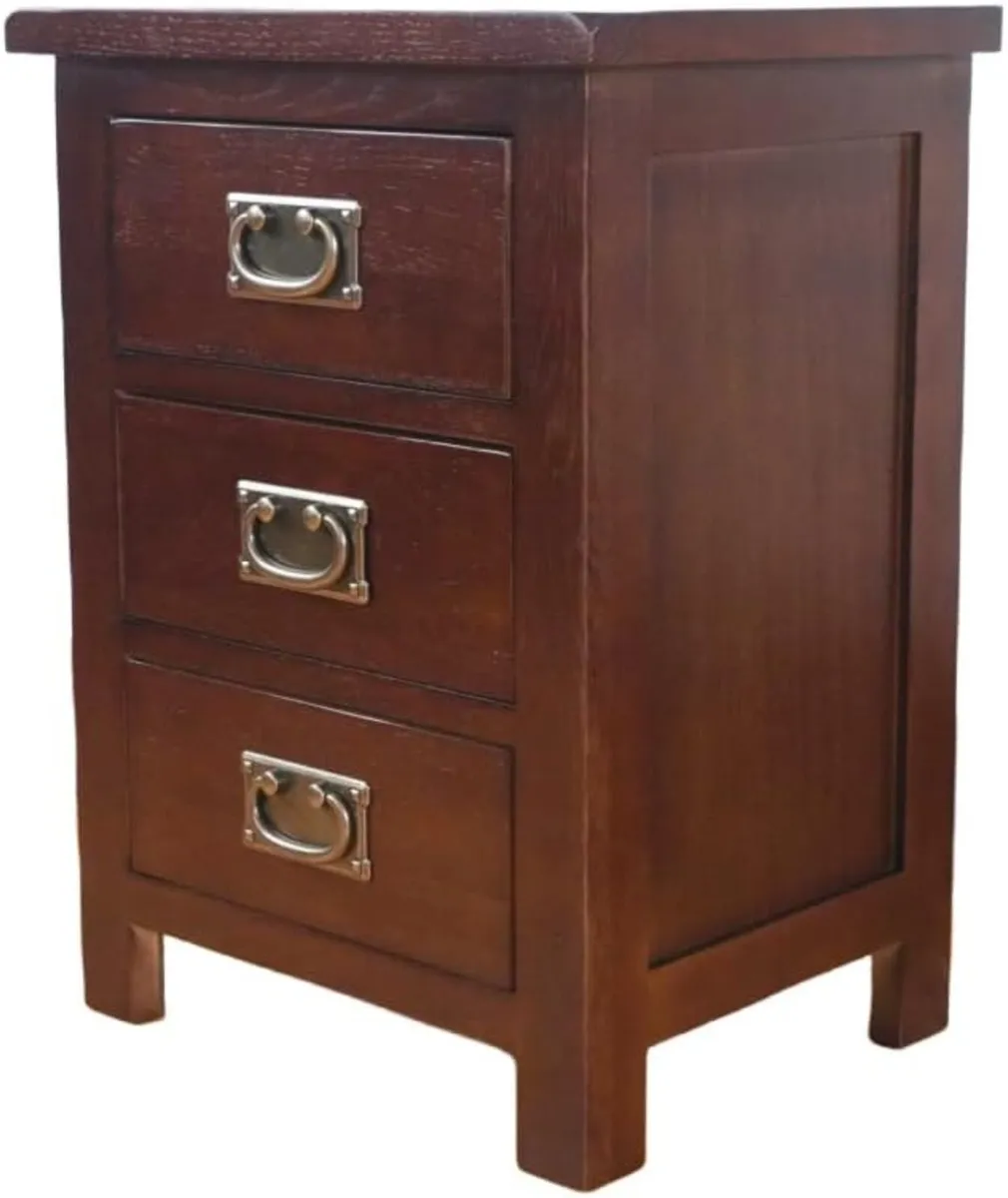 Solid Oak Bedside Tables Walnut Wooden 3 Drawers - Image 1