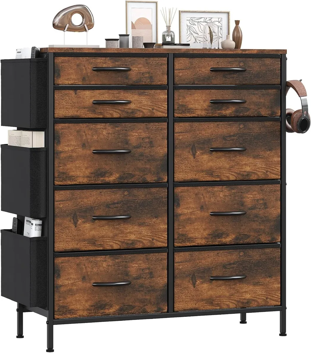 Tall Chest of Drawers 10 Fabric Dresser - Image 1