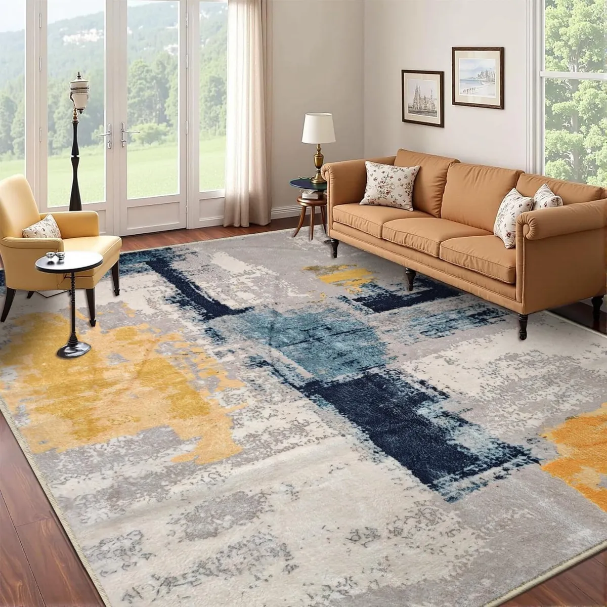 Abstract Area Rug for Living Room Washable Non - Image 1