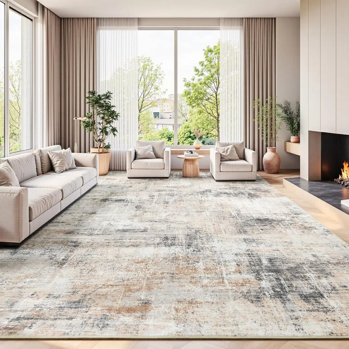 Washable Rug for Living Room Non-Slip Abstract - Image 1