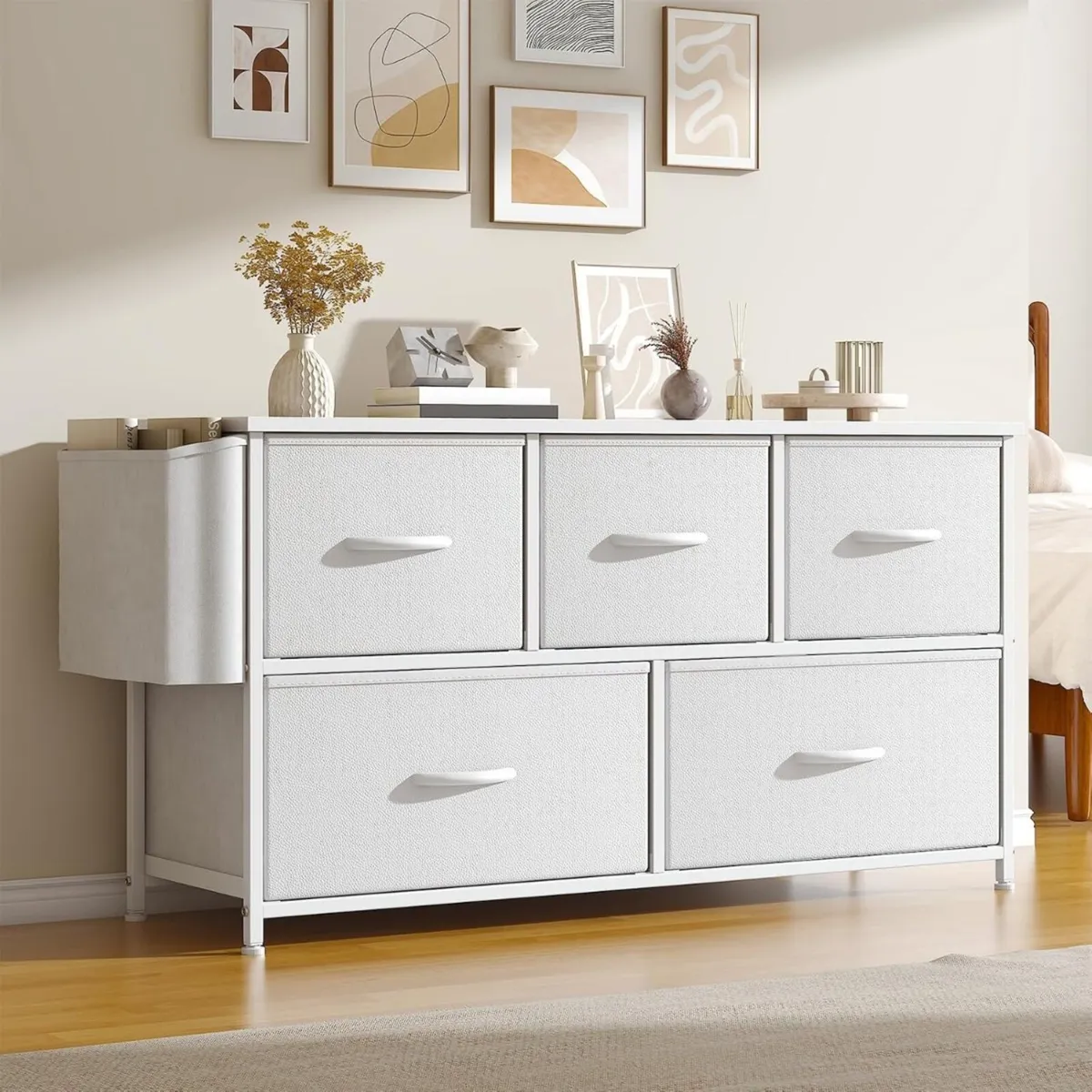 Fabric 5 Drawer Storage Cabinet with Side Pocket - Image 1
