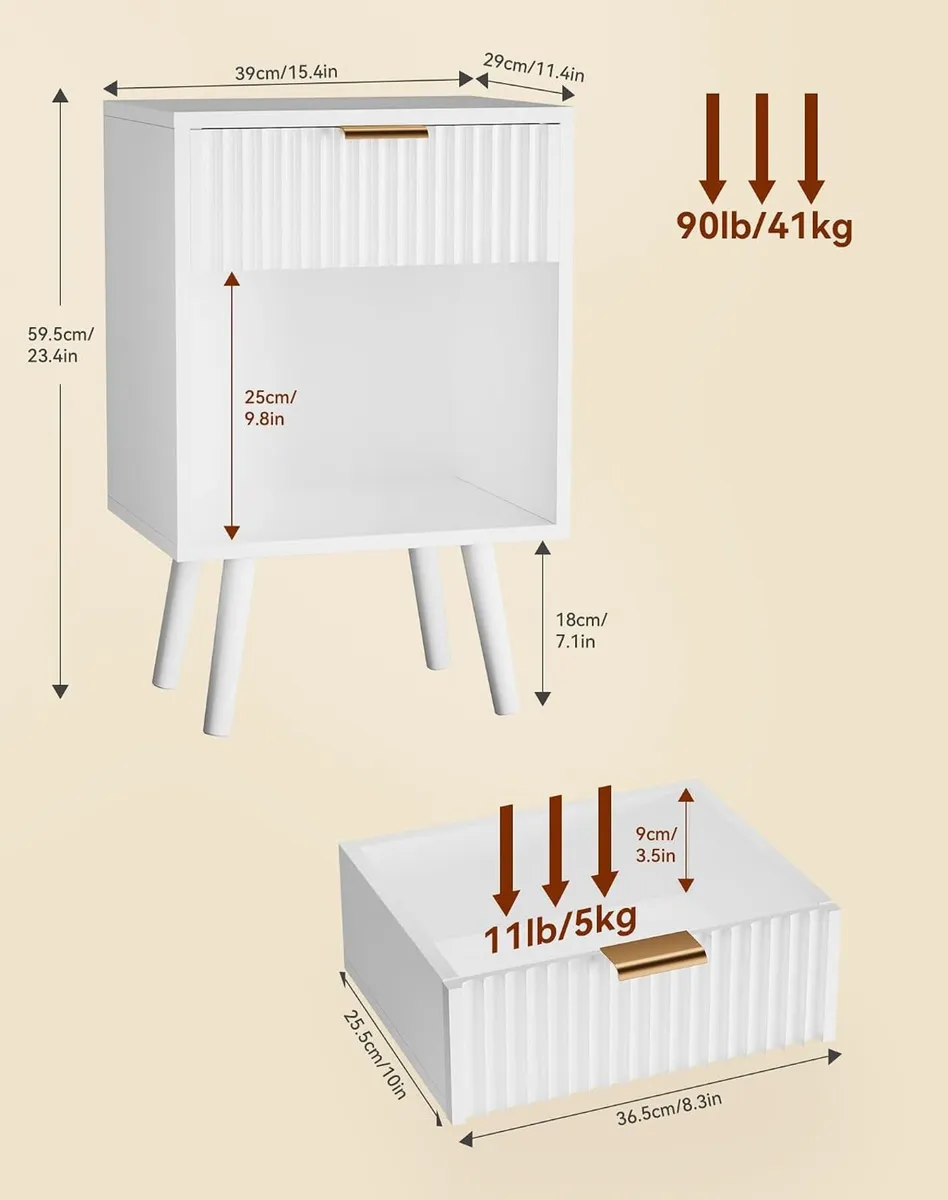 Mid Century Modern Nightstand Side (Set of 2) - Image 3