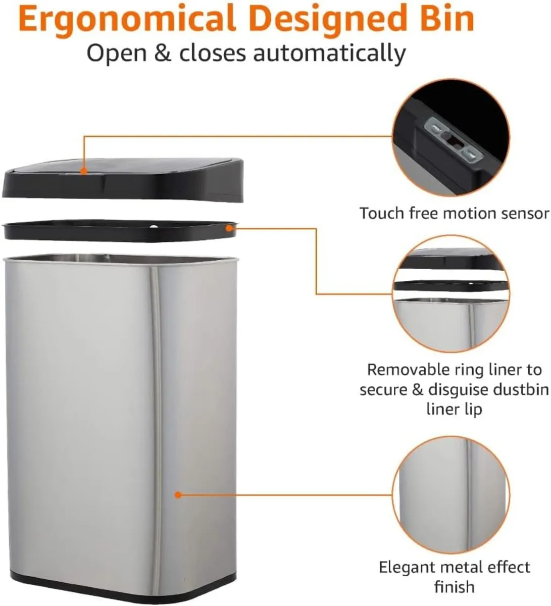 Rectangular Stainless Steel 60L Dustbin - Image 4