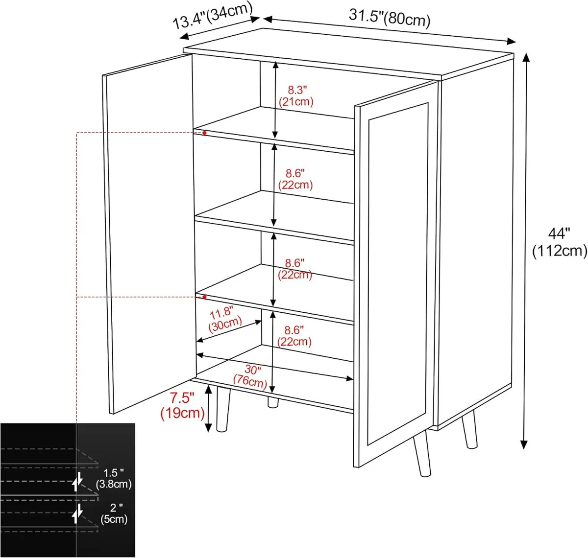Sideboard Storage Cabinet with 3 Adjustable - Image 2