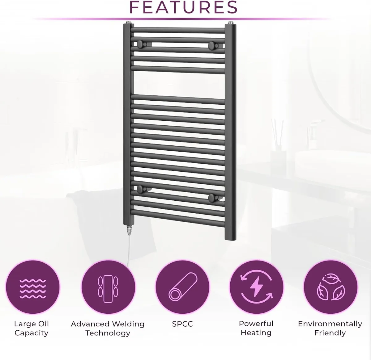Newark Electric Heated Towel Rail Wall Mounted - Image 2