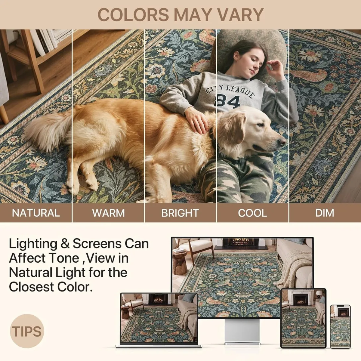 Botanical Large Rug Washable Non Slip Carpet - Image 3