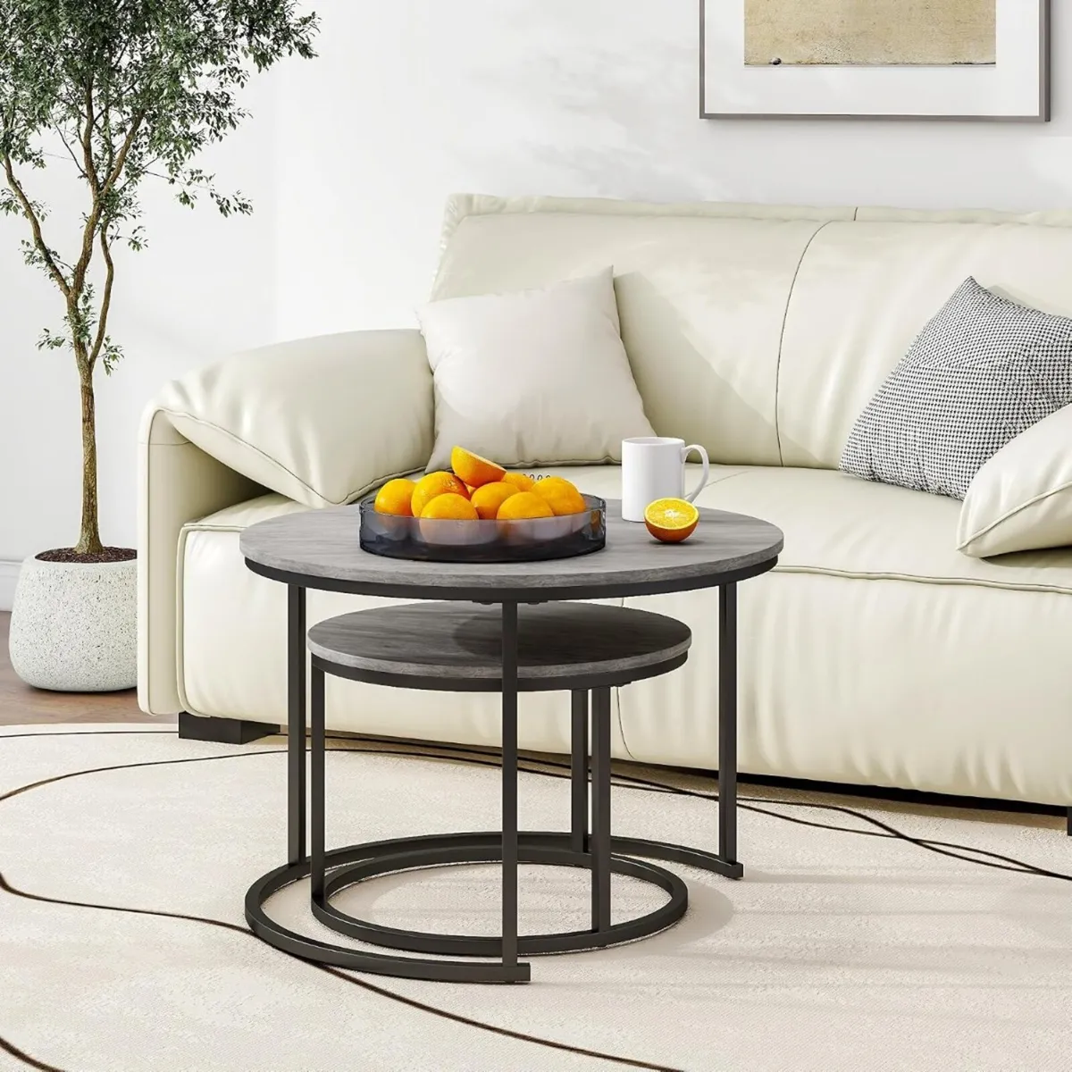 Round Coffee Table Nest Tables (Set of 2) - Image 3