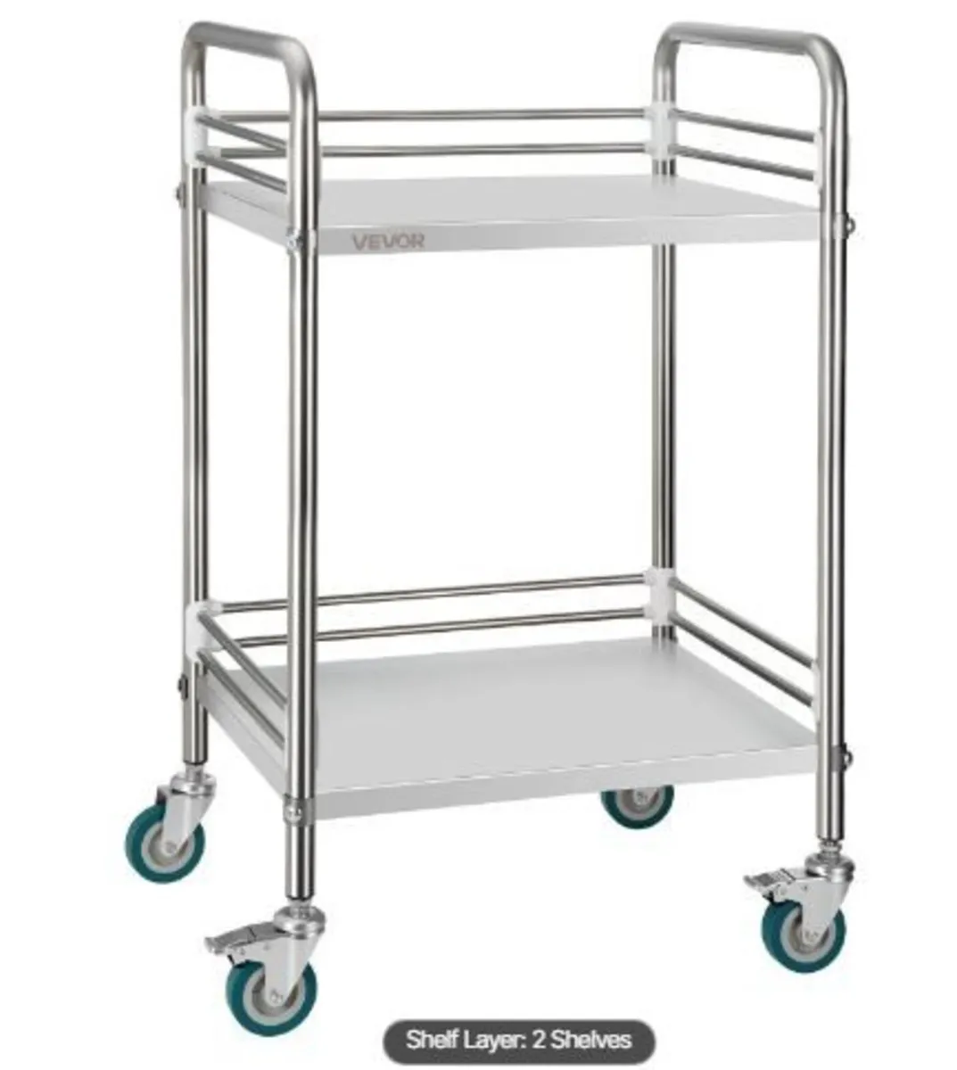 Stainless Steel Cart, 2-Tier Rolling Lab Utility - Image 3