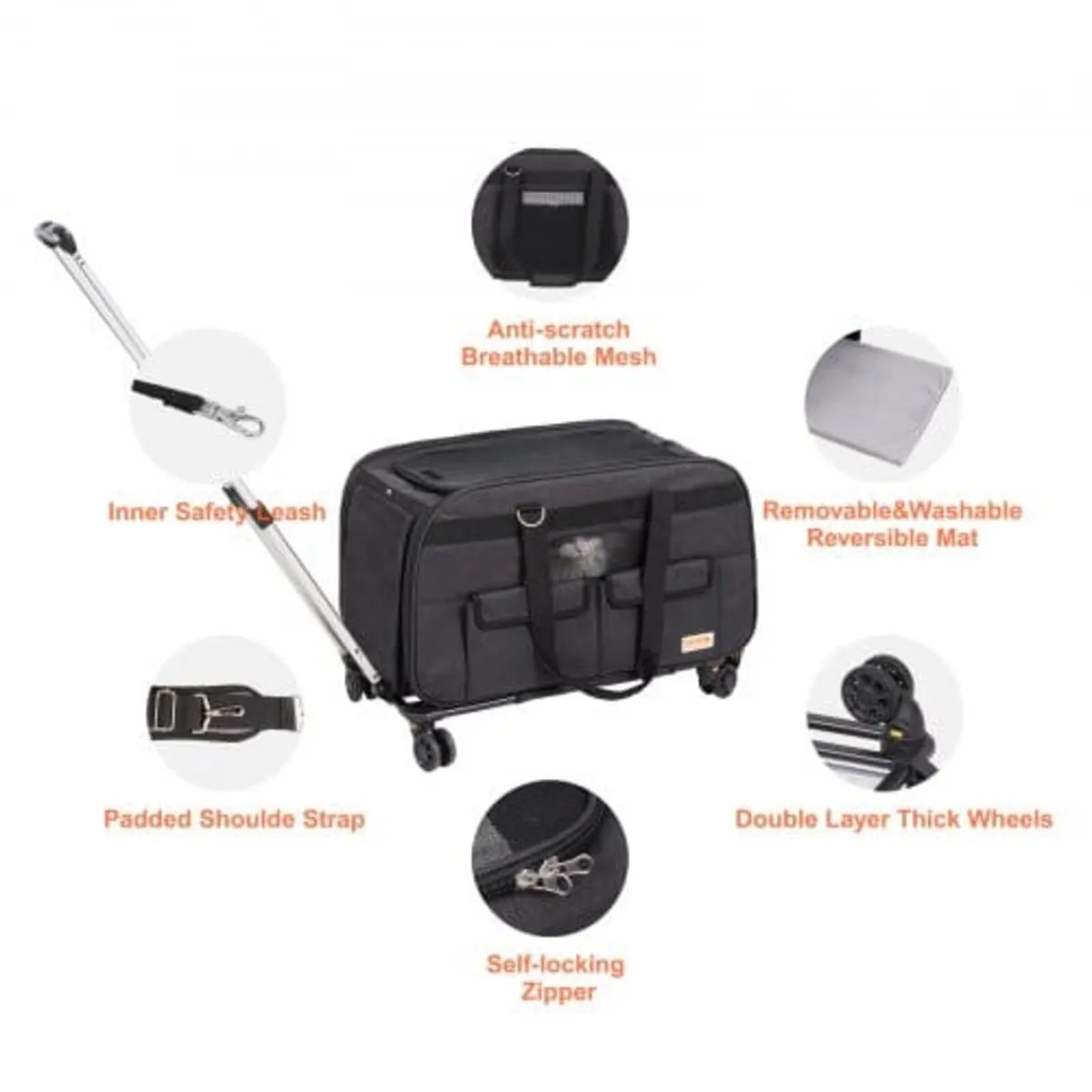 Cat Carrier with Wheels, Rolling Pet Carrier with - Image 3