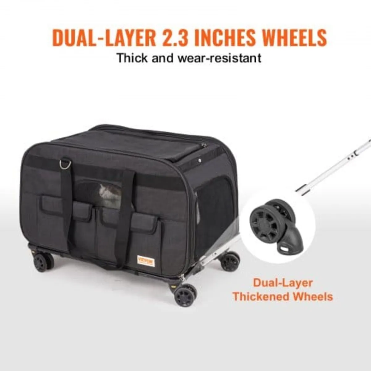 Cat Carrier with Wheels, Rolling Pet Carrier with - Image 2