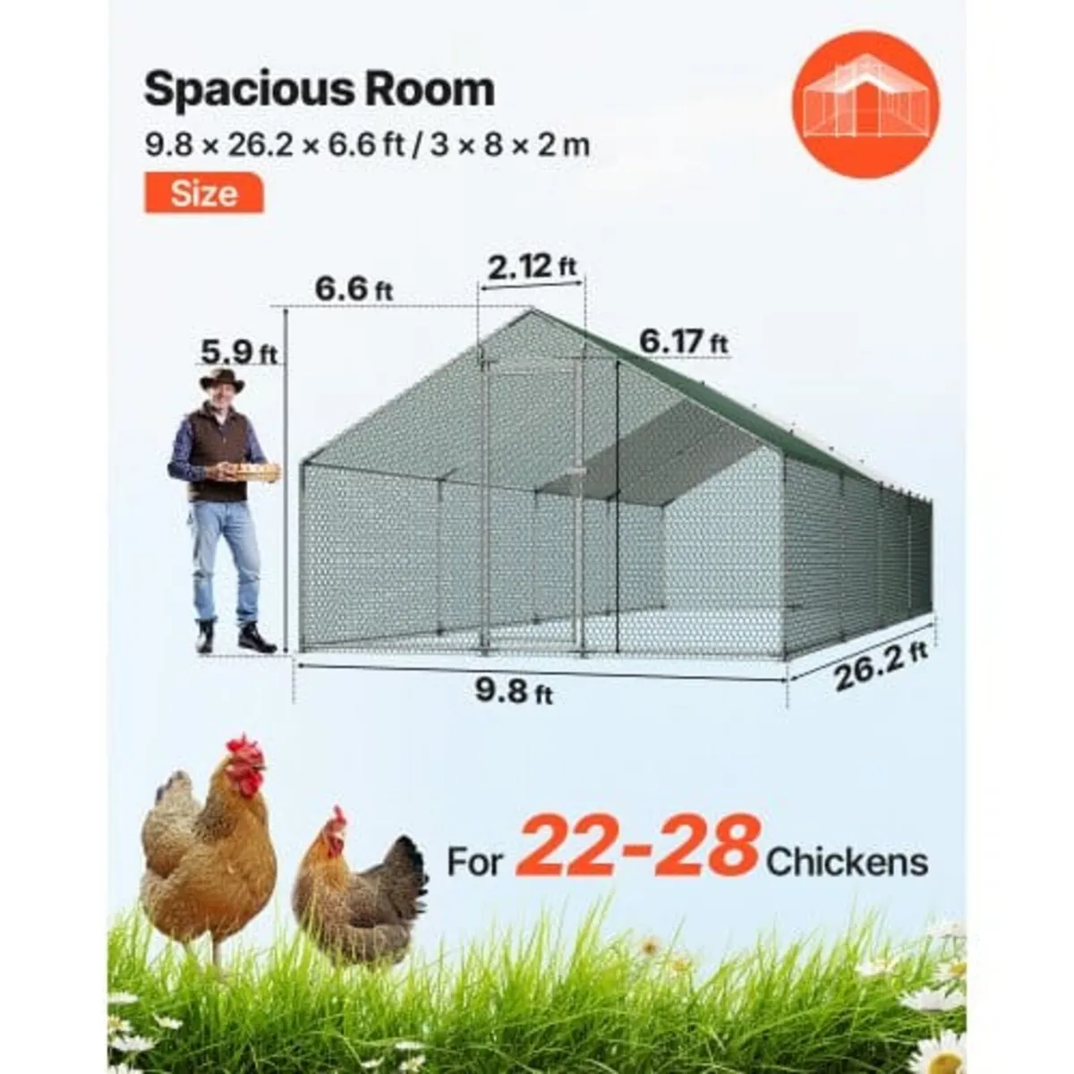 Large Metal Chicken Coop, 3 x 8 x 2 m, Walk-in Chi - Image 2