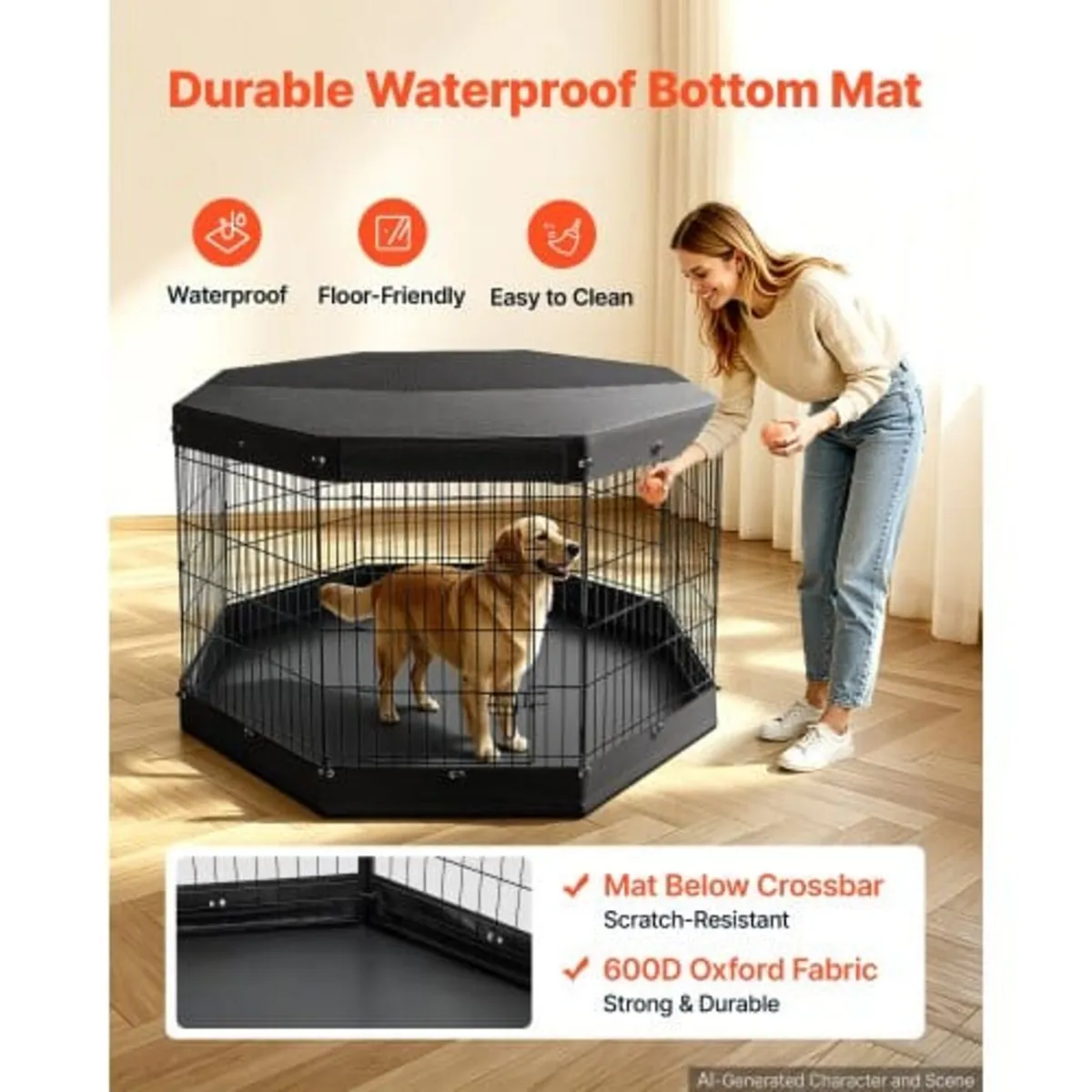 Dog Playpen 91 cm 8 Panels Exercise Pen with Top C - Image 2