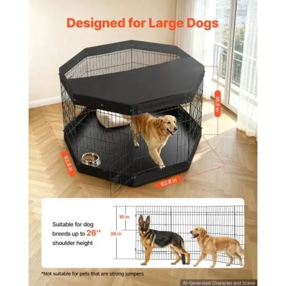 Dog Playpen 91 cm 8 Panels Exercise Pen with Top C - Image 3