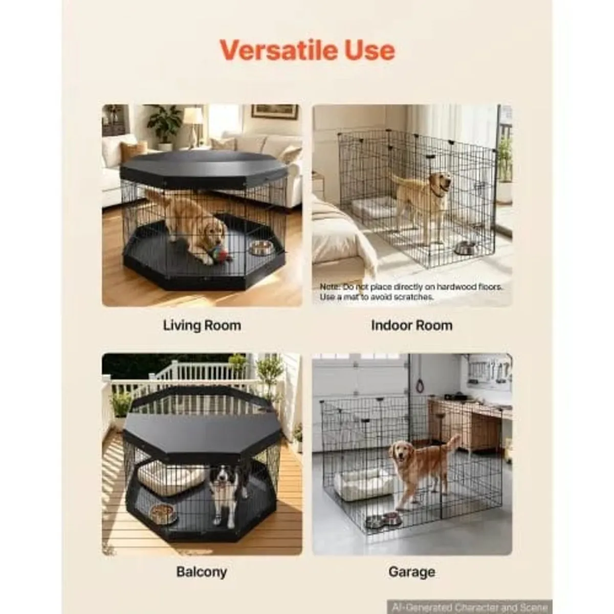 Dog Playpen 91 cm 8 Panels Exercise Pen with Top C - Image 4