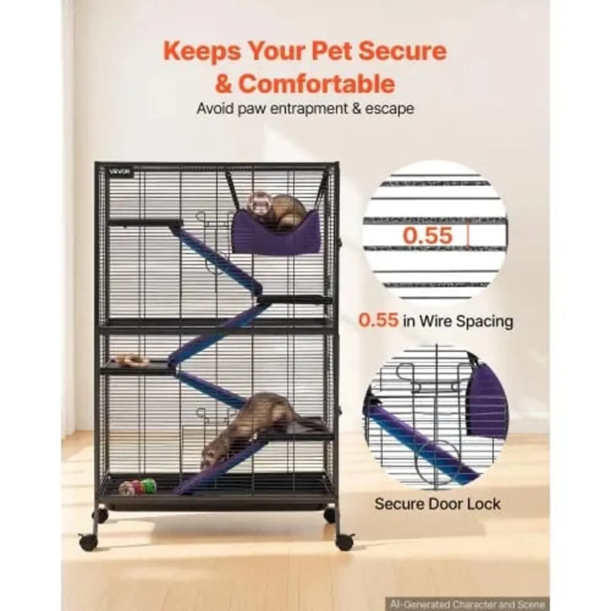 Metal Small Animal Cage 127 cm 5-Tier Rolling Ferr - Image 2