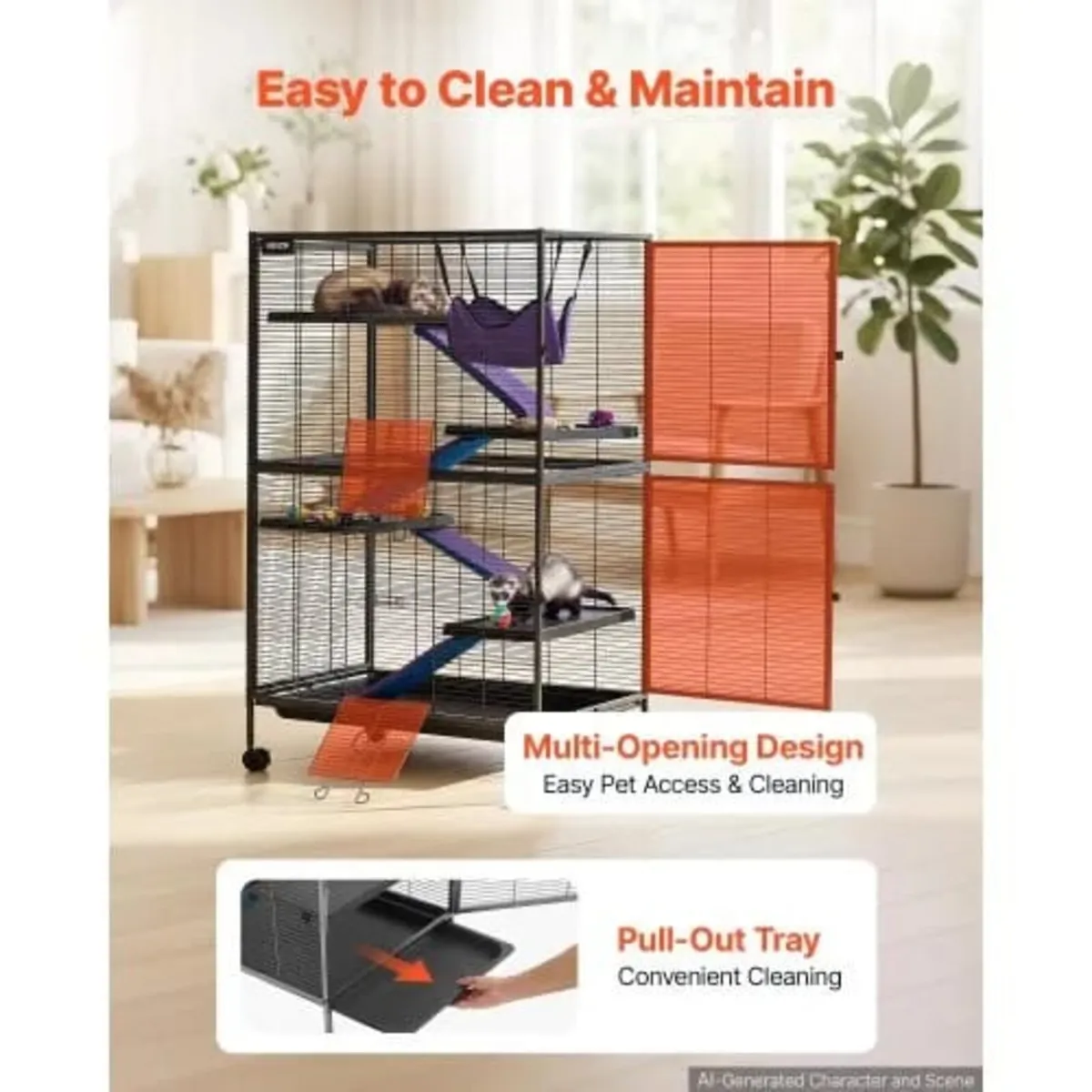 Metal Small Animal Cage 127 cm 5-Tier Rolling Ferr - Image 4