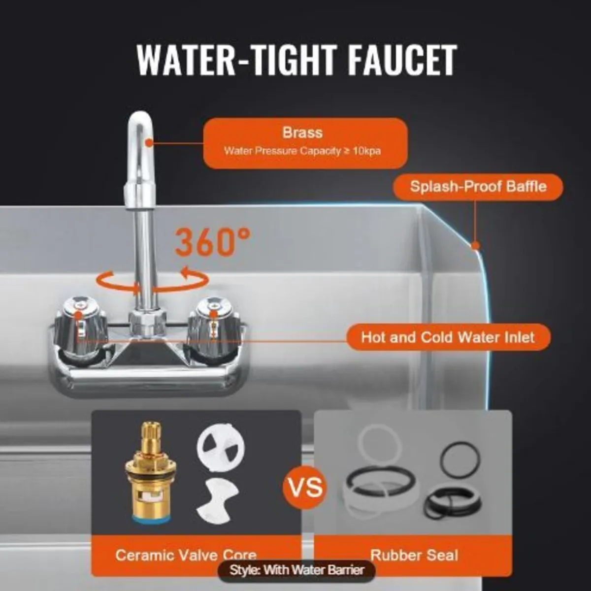Commercial Hand Sink with Faucet and Side Splash - Image 4