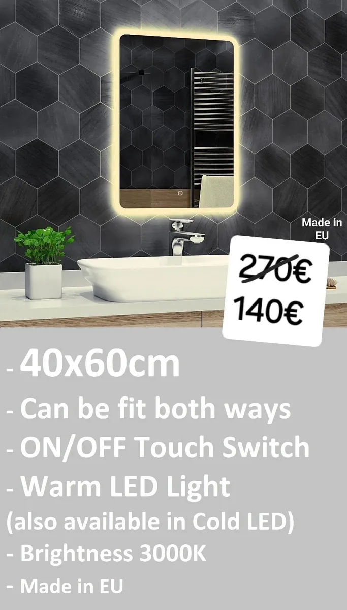 LED Bathroom Mirror Ensuite Bright Light Warm Cold - Image 2