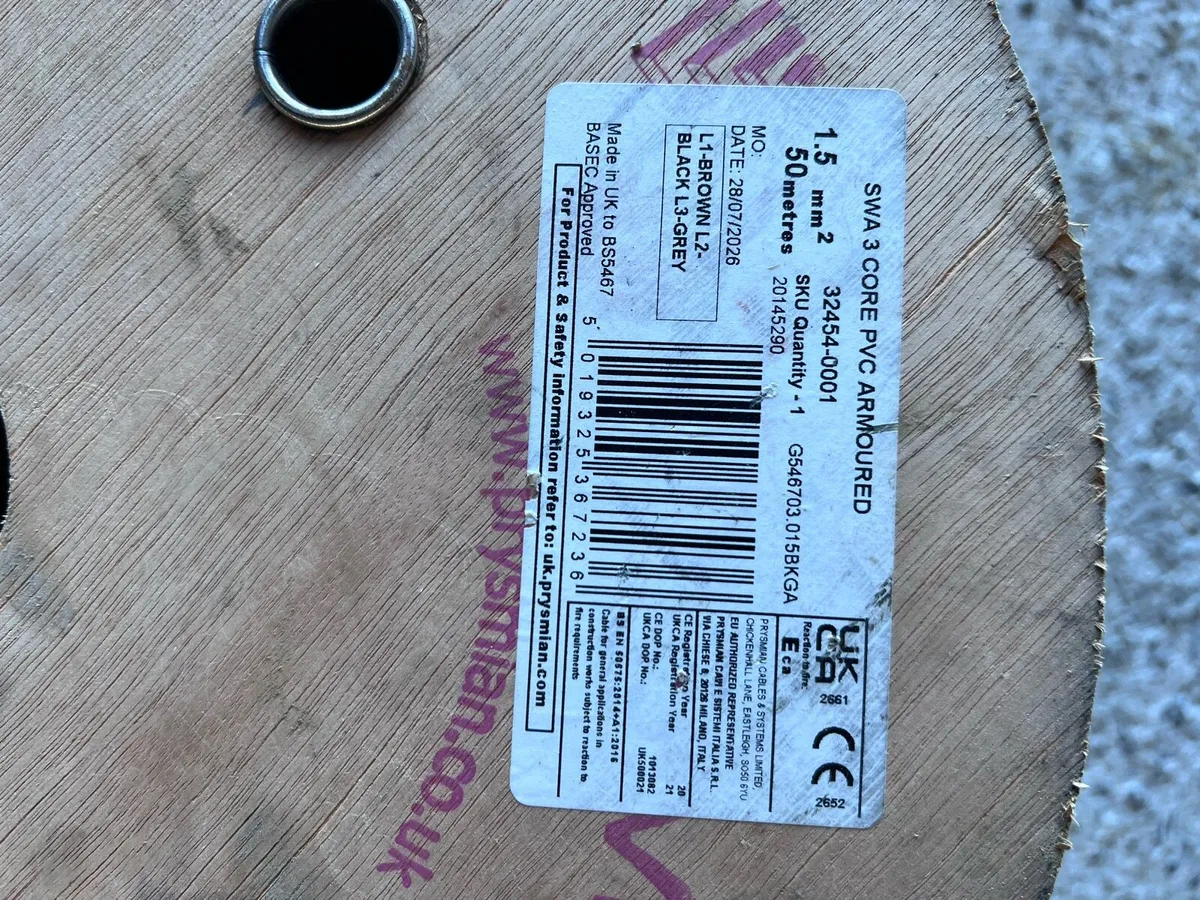 Armoured cable 1.5mm 3 core. 15 metres in length. - Image 3