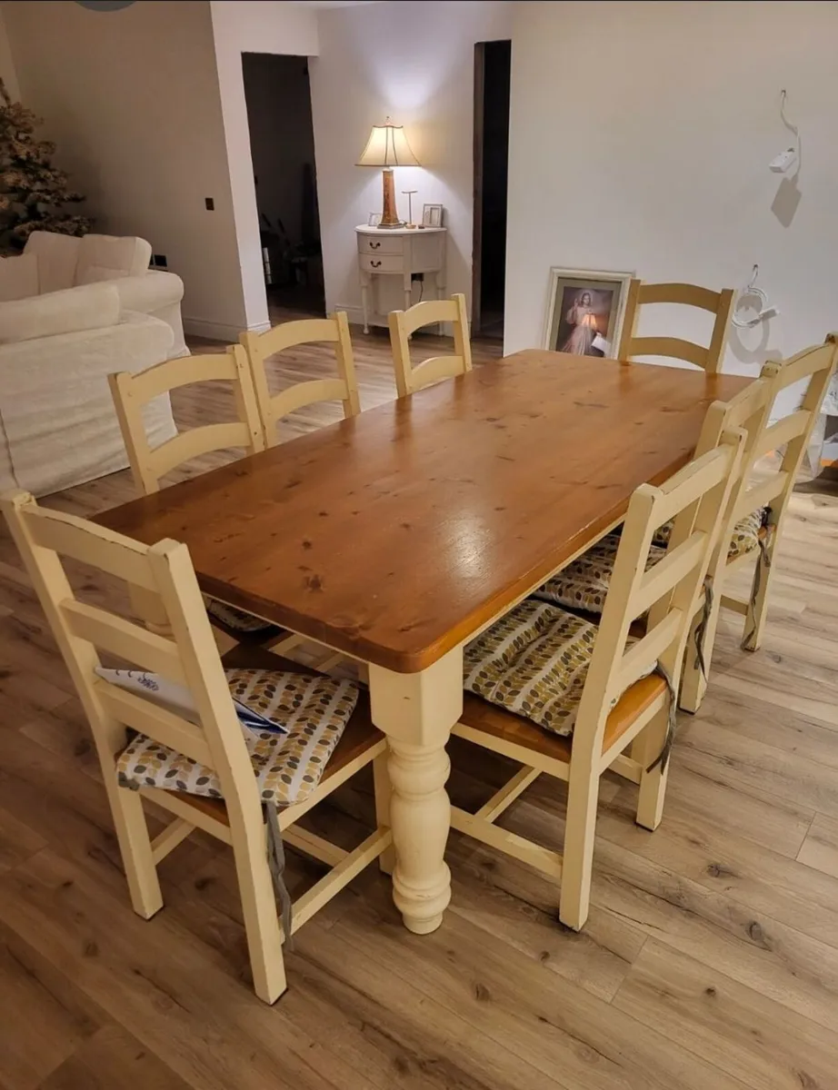 Solid Oak Kitchen Table and 8 Chairs