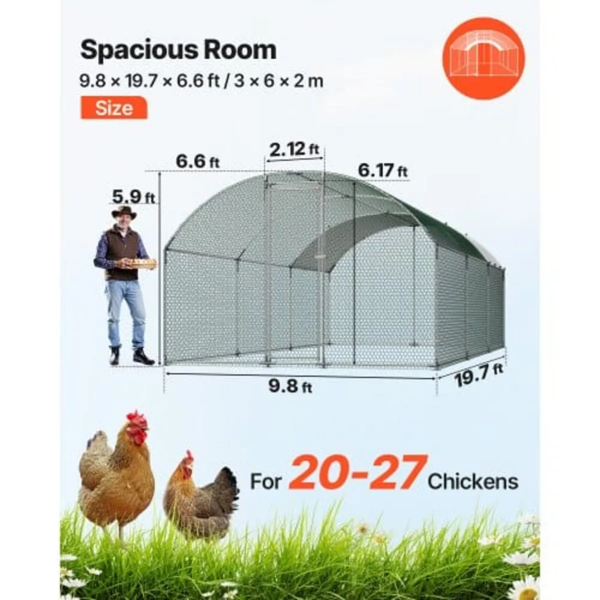 Large Metal Chicken Coop, 3 x 6 x 2 m, Walk-in Chi - Image 2