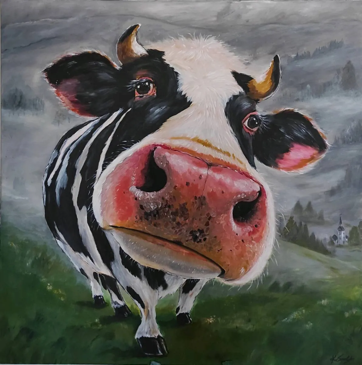 Original Acrylic Painting" Curious Cow" - Image 1