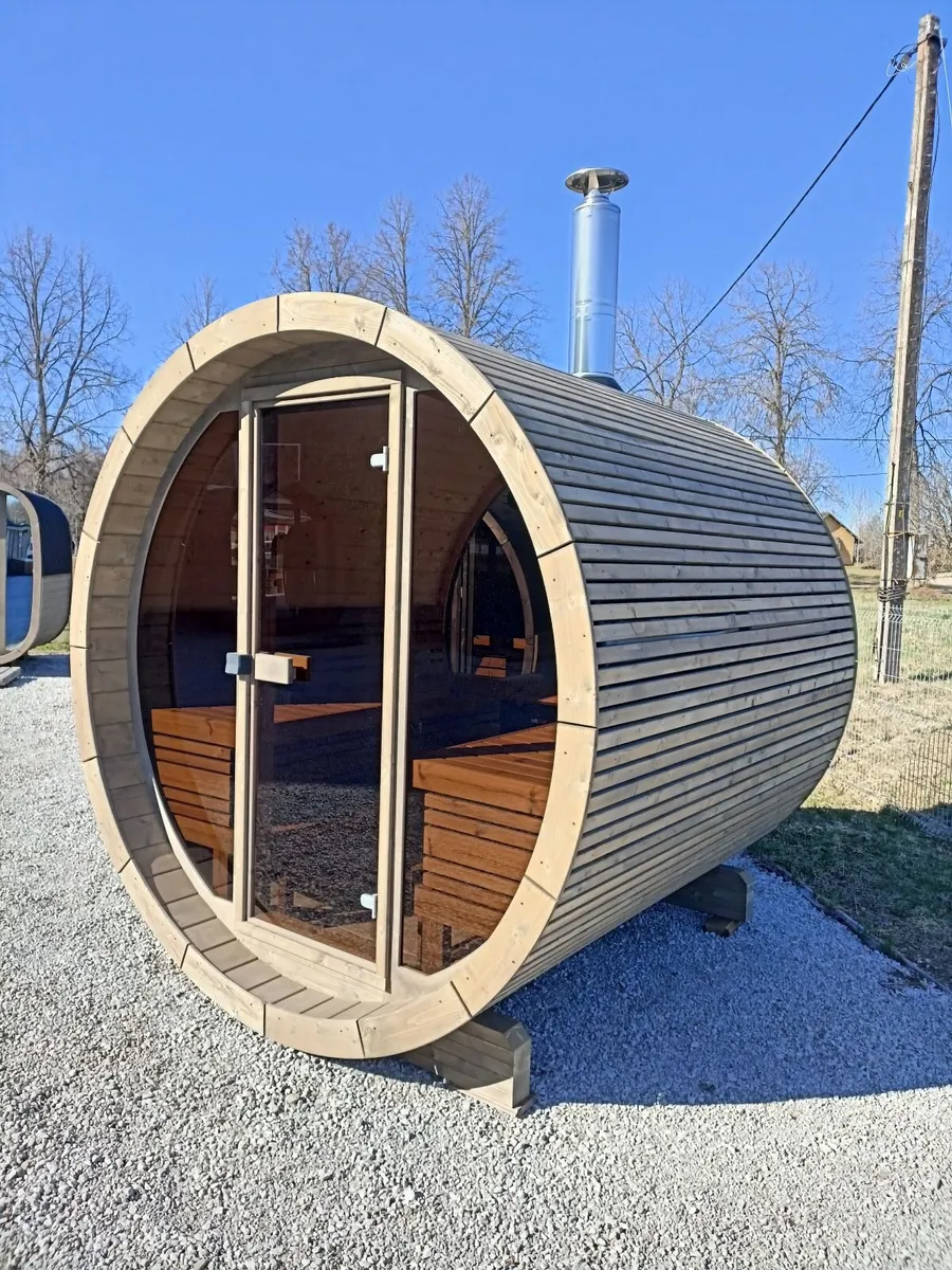SKOG230 Thermowood Full Glass Design Barrel Sauna - Image 1