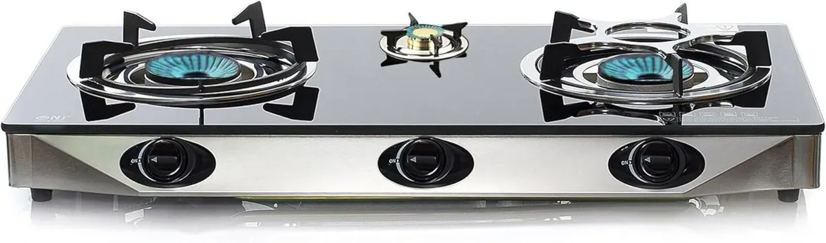 2-Burner Indoor Gas Stove with Black Glass Hob - Image 3