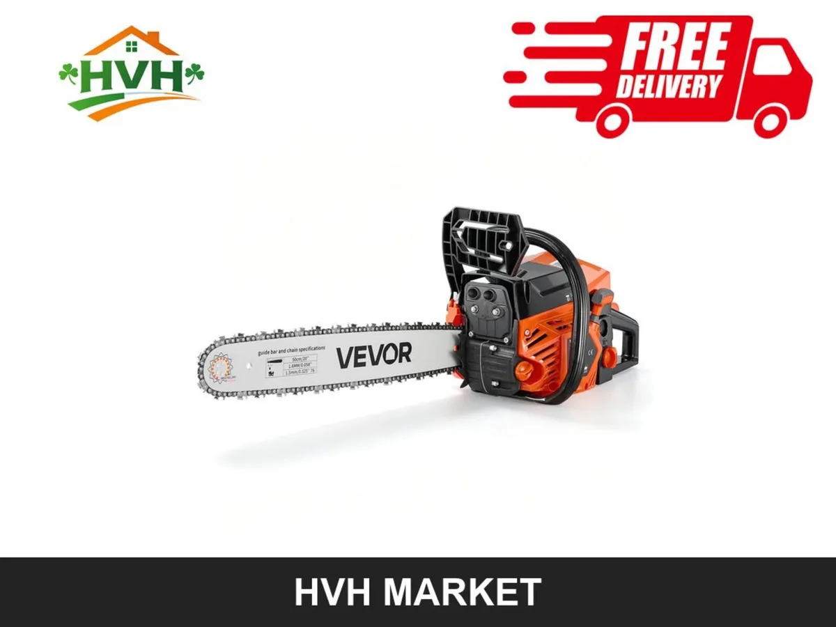 62cc Petrol Chainsaw, 20in Bar, 2-Stroke - Image 1