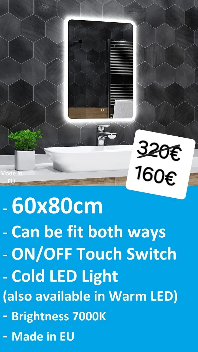 LED Bathroom Mirror 60x80cm Ensuite Bright Light - Image 2