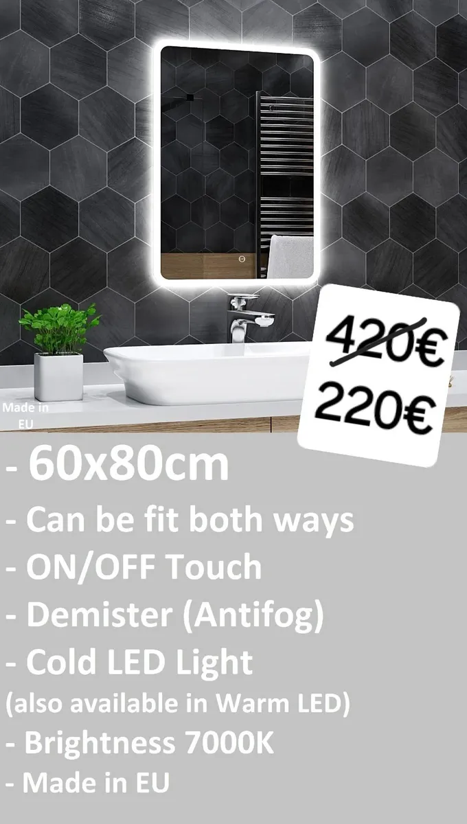 LED Bathroom Mirror Defogger Makeup 60x80cm - Image 1