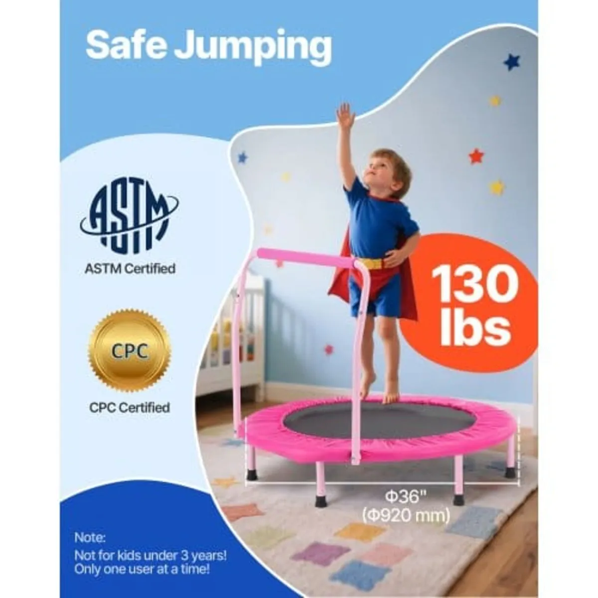 36" Kids Trampoline, 3FT Indoor Outdoor Trampoline - Image 2