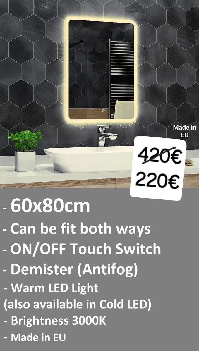 LED Bathroom Mirror Defogger Makeup 60x80cm - Image 2