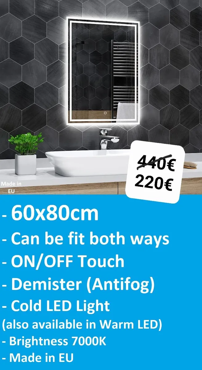 LED Bathroom Mirror Antifog Defogger 60x80cm - Image 1