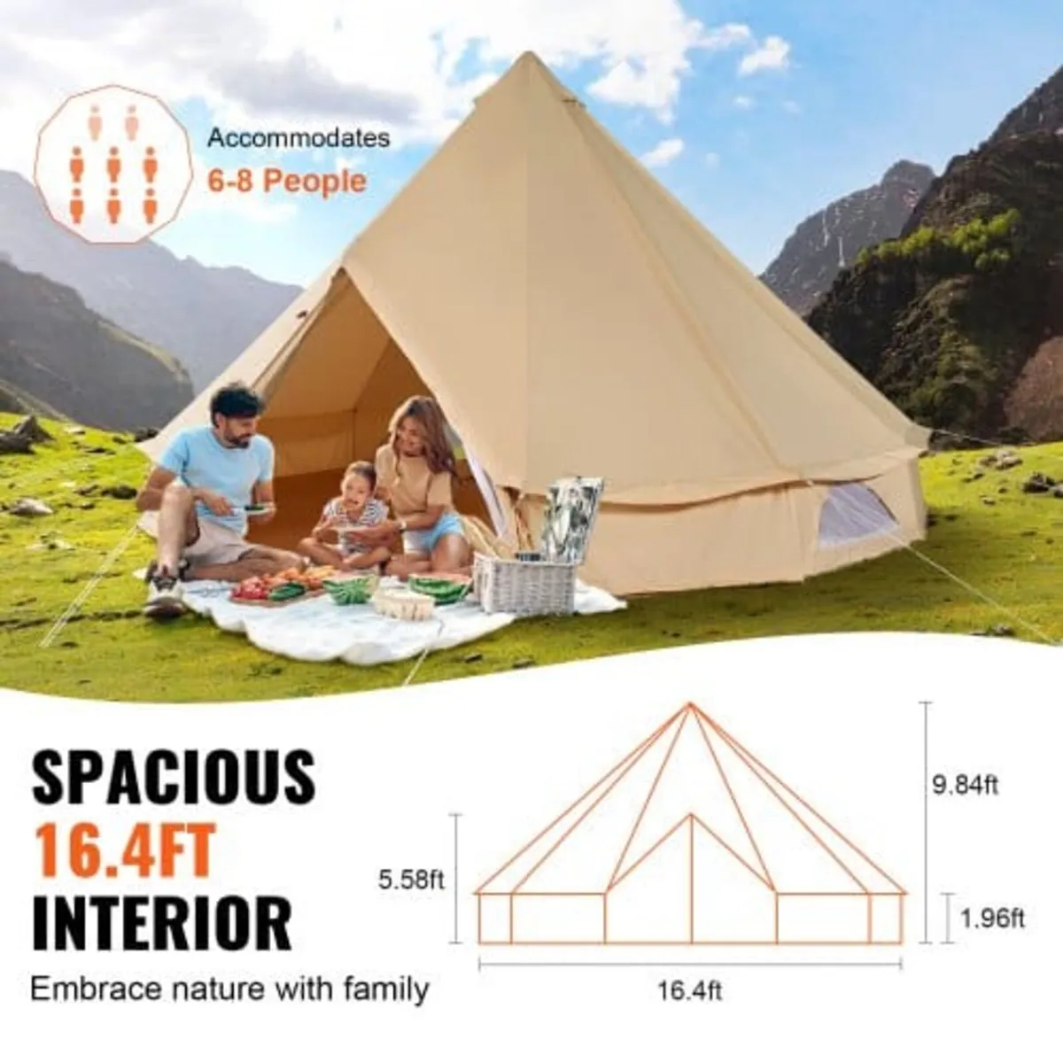 Canvas Bell Tent, 4 Seasons 5 m/16.4 ft Yurt Tent, - Image 2