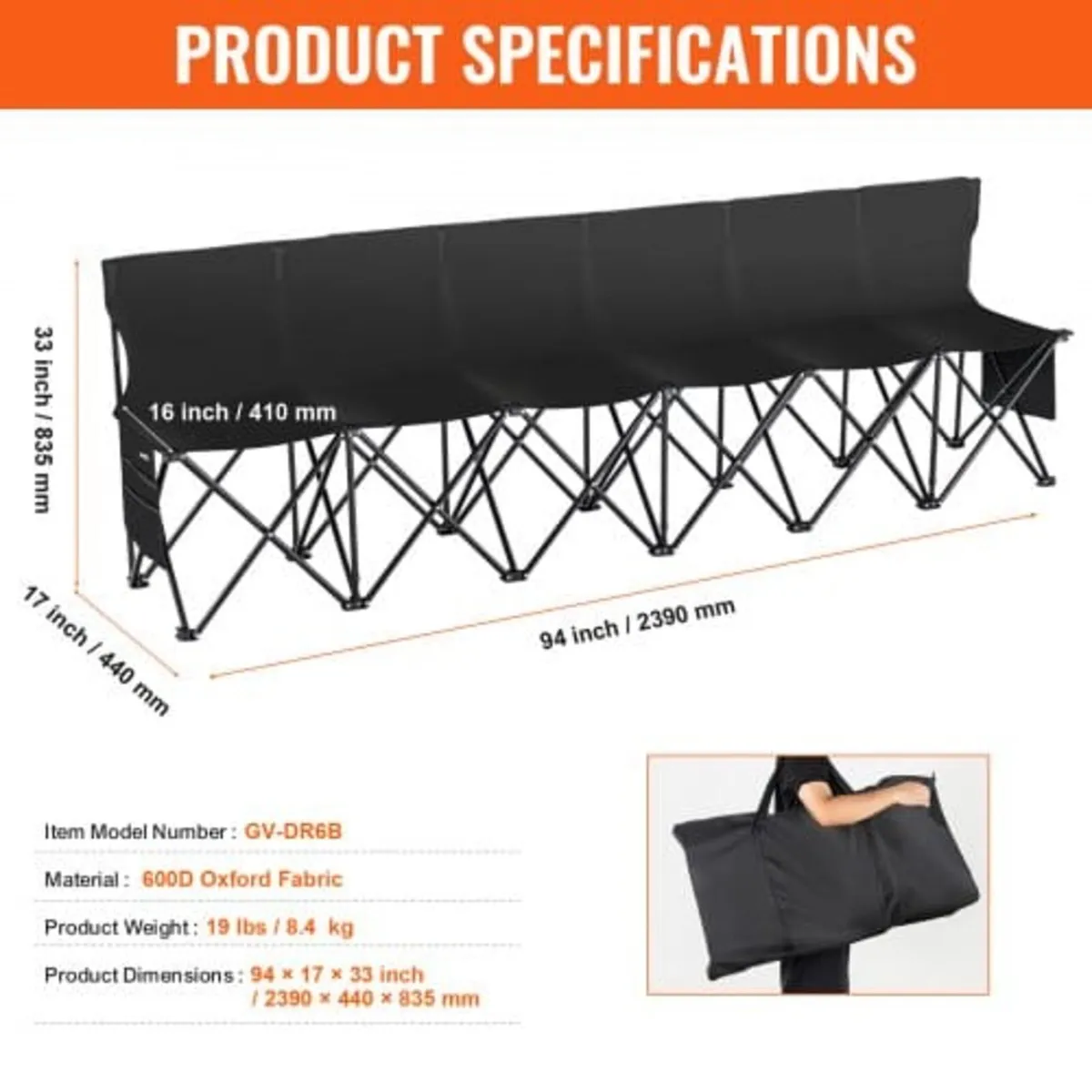Portable Folding Bench, 6 Seat Foldable Soccer Ben - Image 4