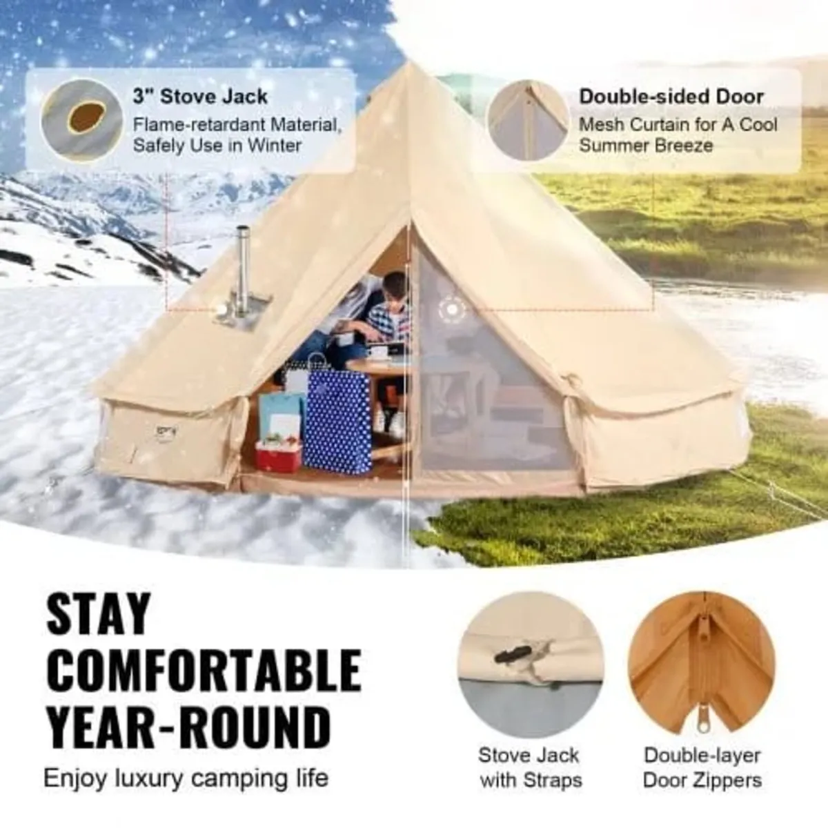 Canvas Bell Tent, 4 Seasons 3 m/9.8ft Yurt Tent, C - Image 3