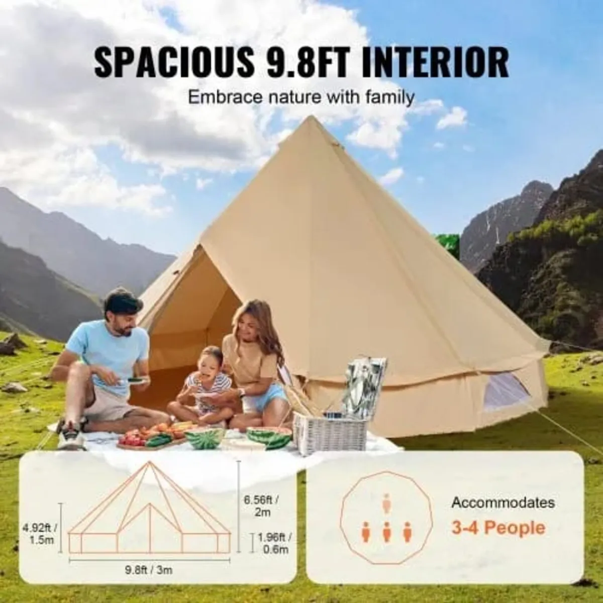 Canvas Bell Tent, 4 Seasons 3 m/9.8ft Yurt Tent, C - Image 4