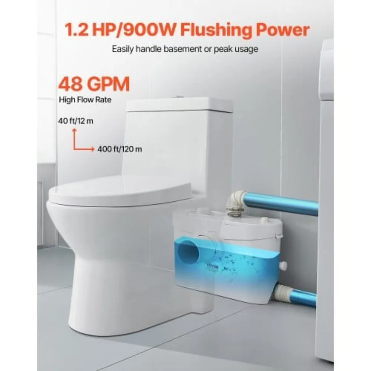 Macerator Pump, 900W, 180 L/min(48 GPM) Flow, 40 f - Image 2