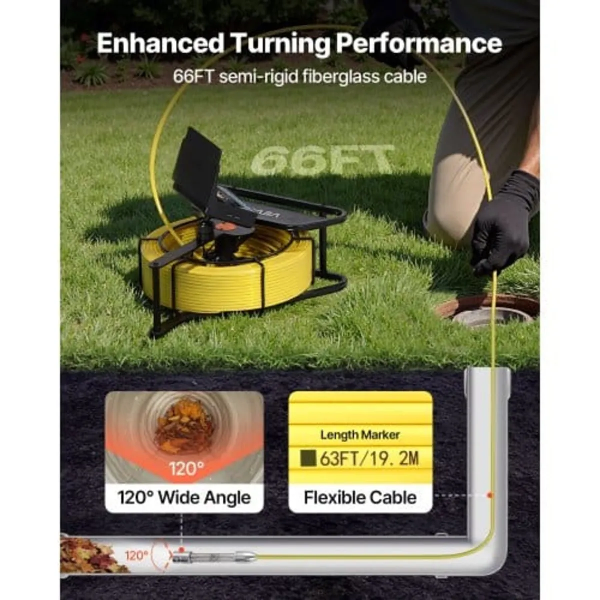 Sewer Camera, 20m Drain Inspection Camera, IP68 Wa - Image 3