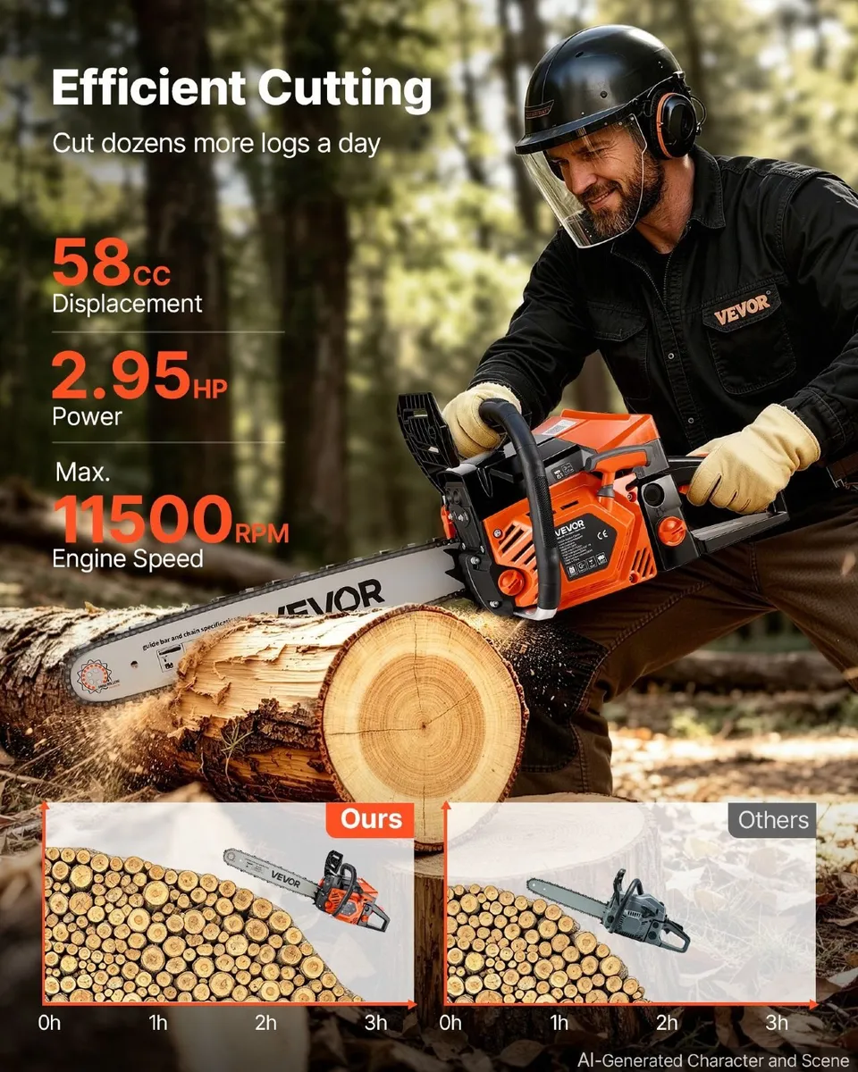58cc Petrol Chainsaw with 20in Bar - Image 2